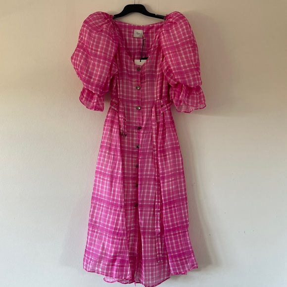 AJE Bungalow MIDI Dress Pink Check • Size 10 • RRP $695 AUD - Picture 9 of 16
